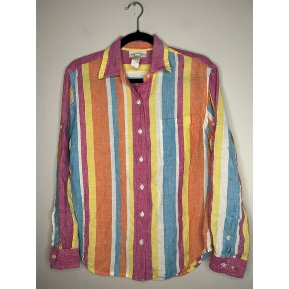 Jones New York Linen Long Sleeve Shirt Button Down Colorful Stripes Siz… - Picture 1 of 10